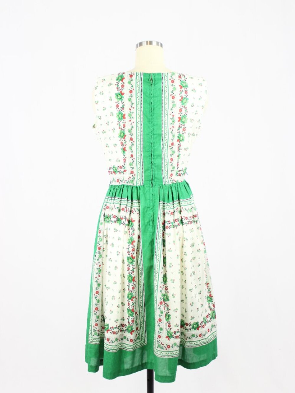 Vintage 80's JCPENNEY Green Floral Polycotton Law Fit & Flare Dress, Size 15/16 - Picture 3 of 15